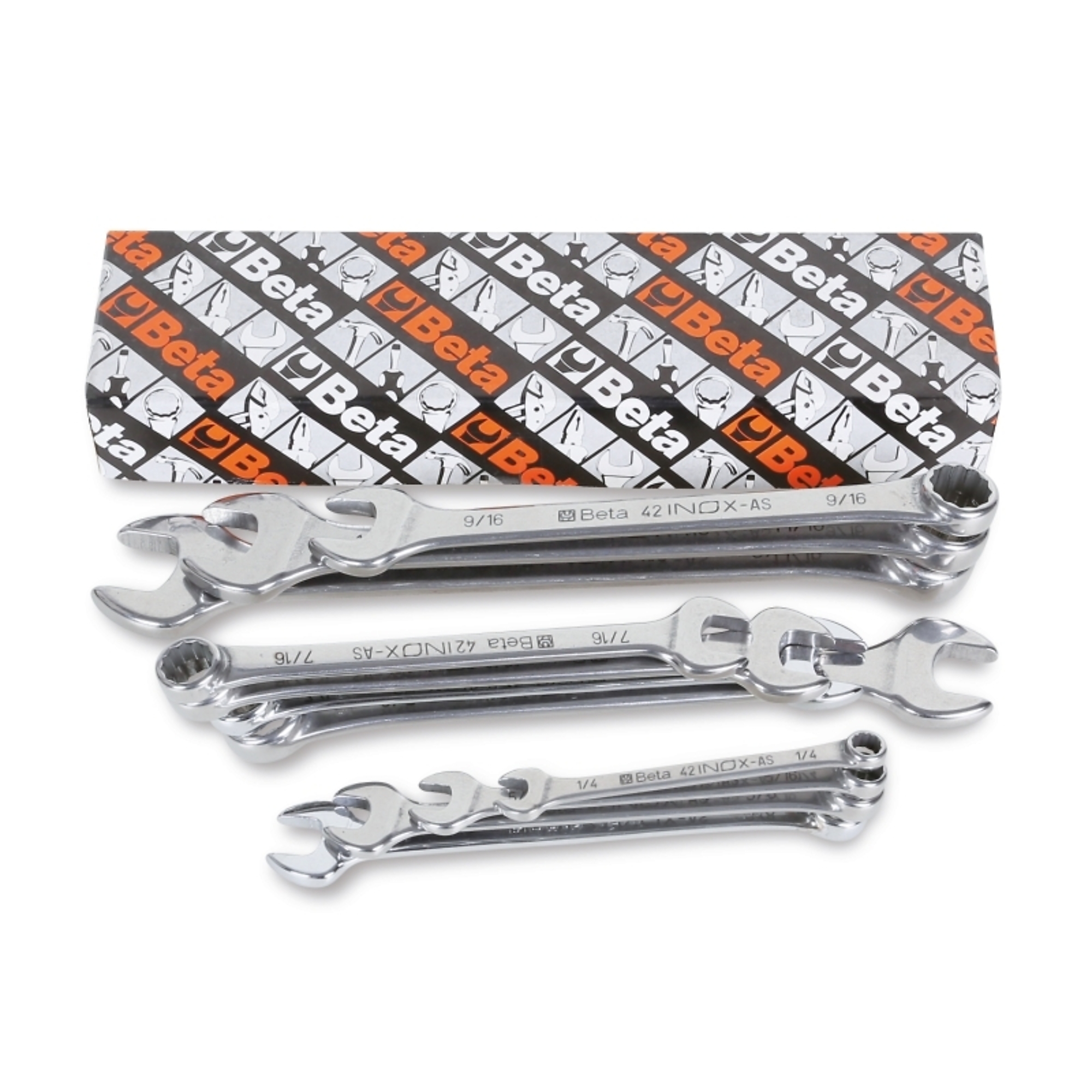 Beta 42INOX Stainless Steel, Set of 11 Metric 6-19mm, 15° Offset Combination Wrenches